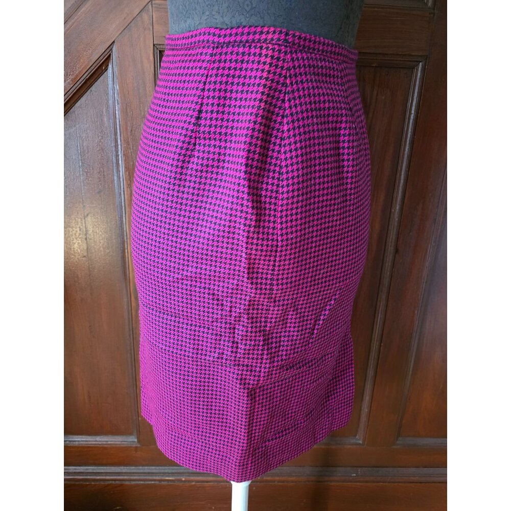 Vtg Jones New York Wool Pink Black Houndstooth Pencil Skirt Size 6